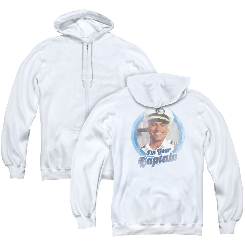 Love Boat/im Your Captain (back Print) - Adult Zipper Hoodie - White