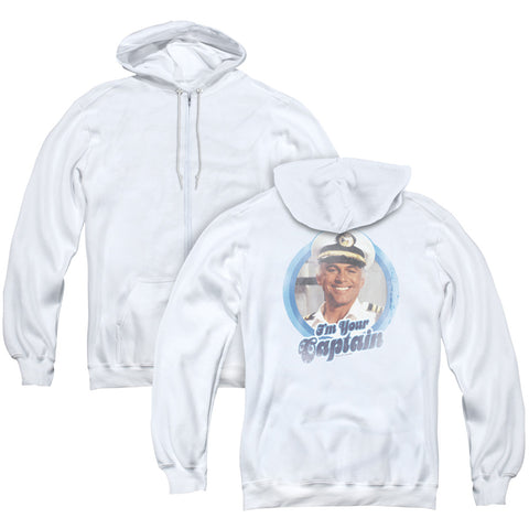 Love Boat/im Your Captain (back Print) - Adult Zipper Hoodie - White