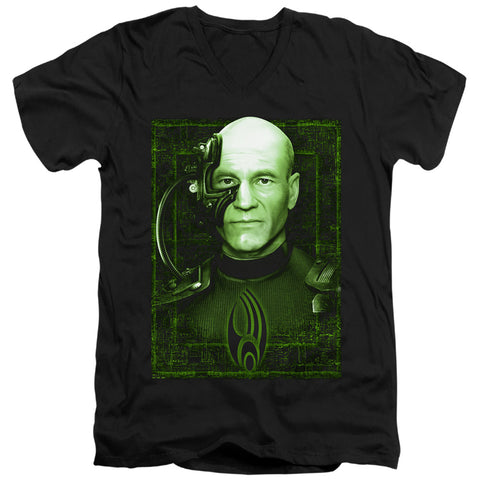 Star Trek/locutus Of Borg-s/s Adult V-neck 30/1-black