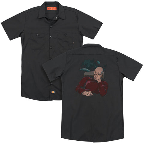 Star Trek/facepalm (back Print) - Adult Work Shirt - Black