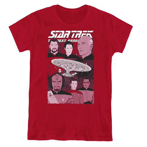 Star Trek/captain And Crew-s/s Womens Tee-cardinal