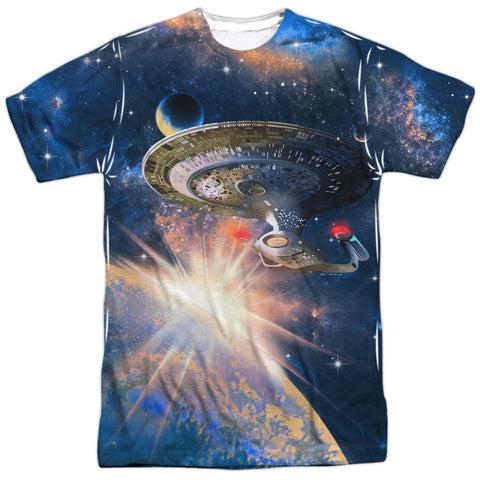 Star Trek/next Generation Enterprise-s/s Adult Poly Crew-white