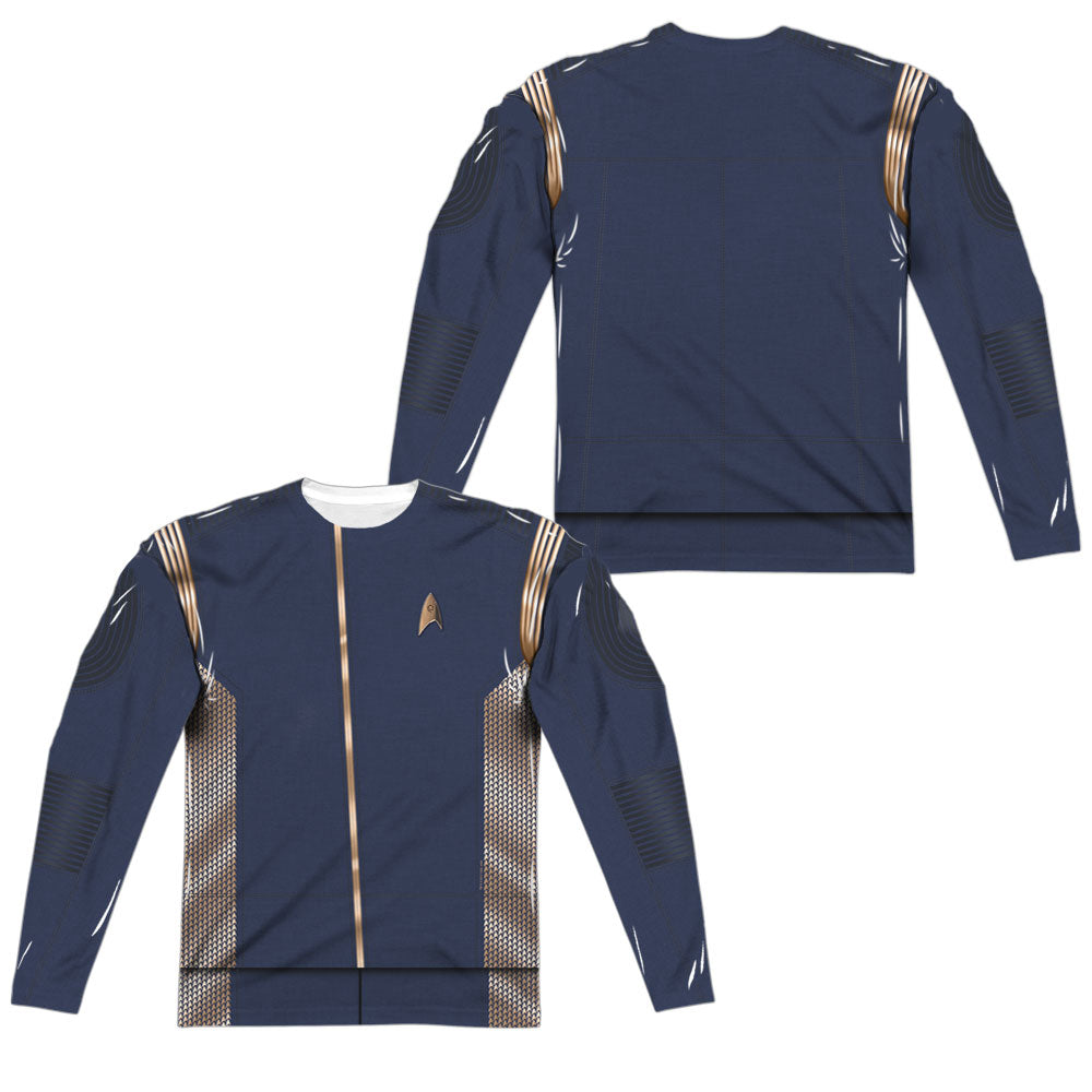 Star Trek Discovery/discovery Uniform (front/back Print)-l/s Adult Poly Crew -white