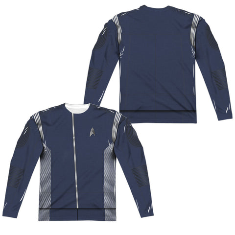 Star Trek Discovery/science Uniform (front/back Print)-l/s Adult Poly Crew -white