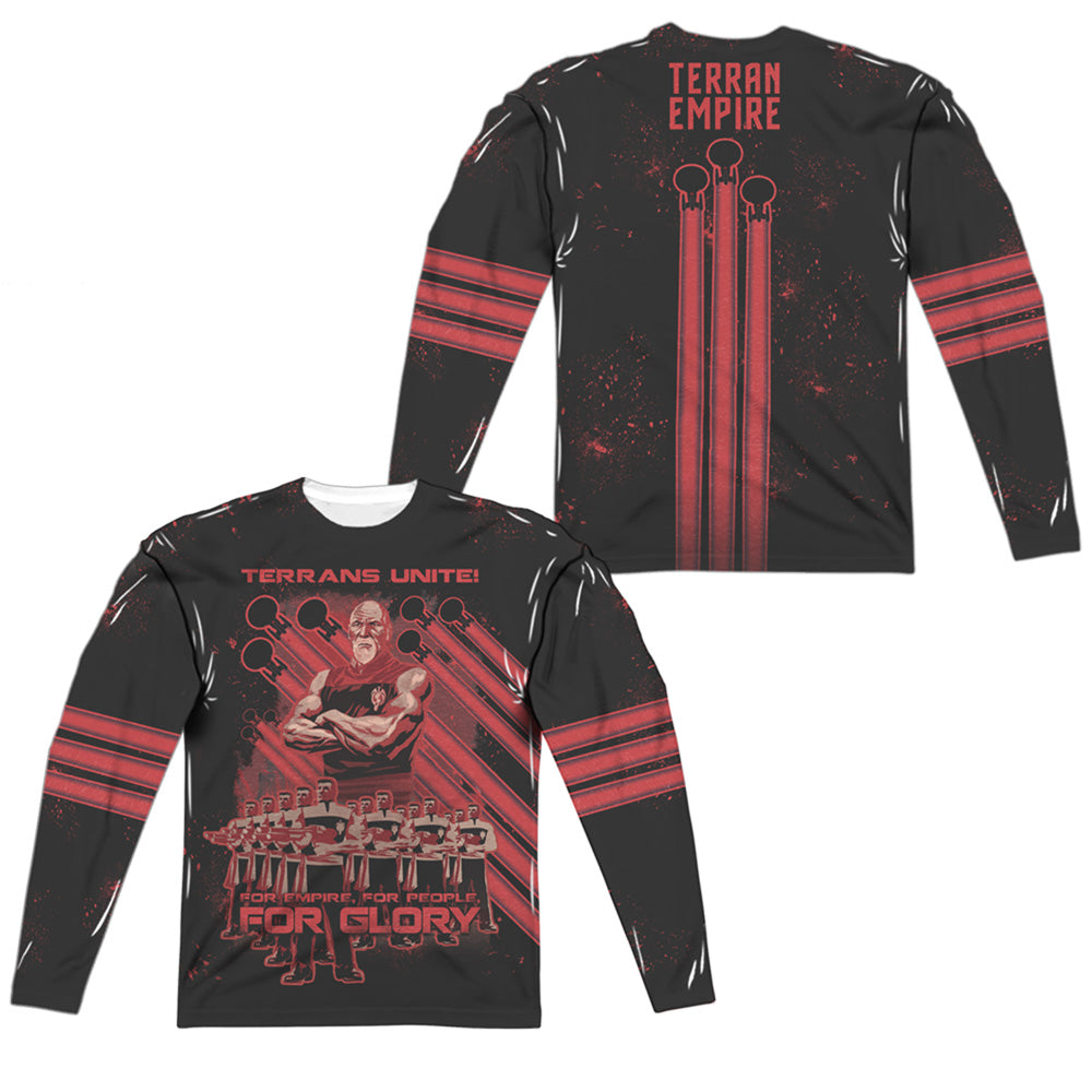 Star Trek/terrans Unite (front/back Print)-l/s Adult Poly Crew -white