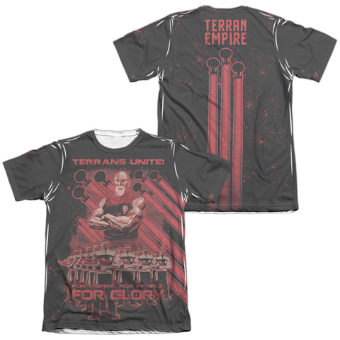 Star Trek/terrans Unite (front/back Print)-adult Poly/cotton S/s Tee-white