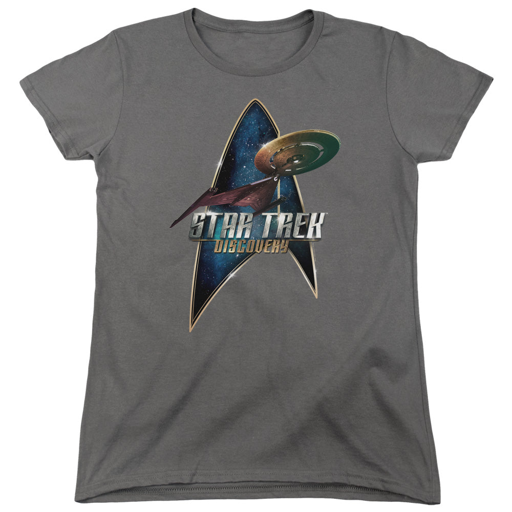 Star Trek Discovery/discovery Deco-s/s Womens Tee-charcoal