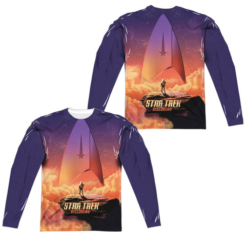 Star Trek Discovery/explore (front/back Print)-l/s Adult Poly Crew -white