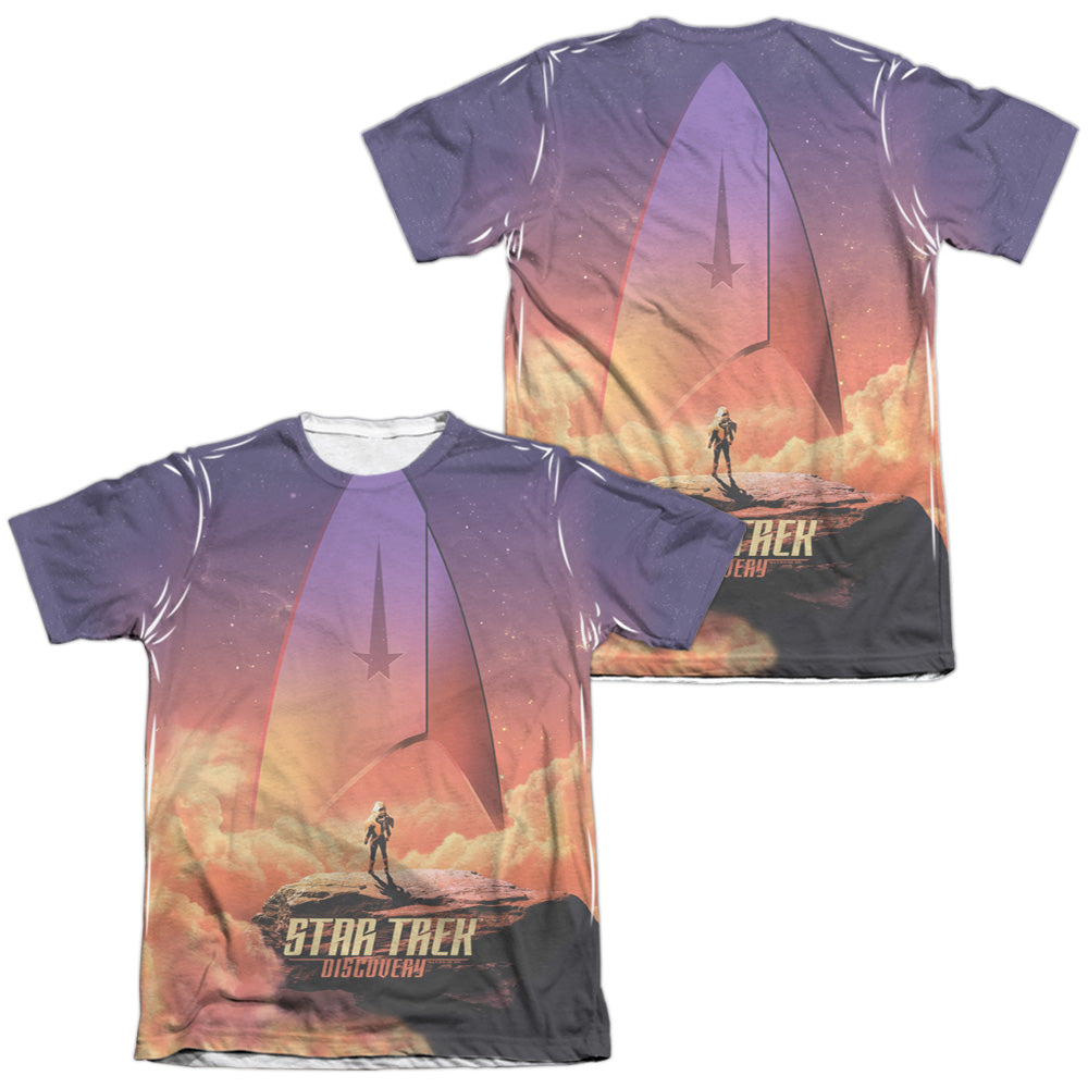 Star Trek Discovery/explore (front/back Print)-adult Poly/cotton S/s Tee-white