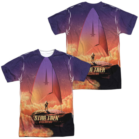 Star Trek Discovery/explore (front/back Print)-s/s Adult Poly Crew-white