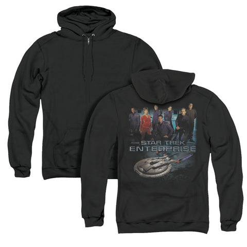 Star Trek/enterprise Crew (back Print) - Adult Zipper Hoodie - Black