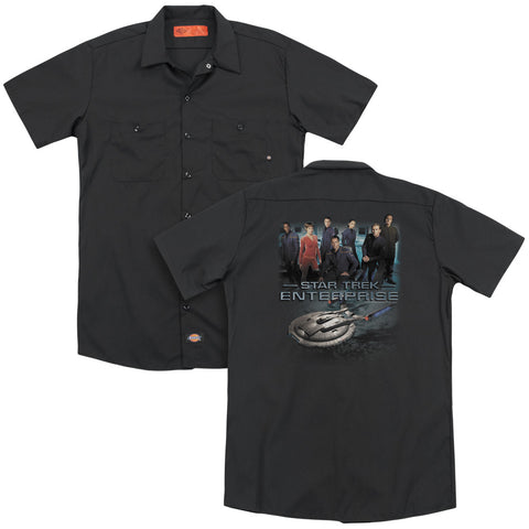 Star Trek/enterprise Crew (back Print) - Adult Work Shirt - Black
