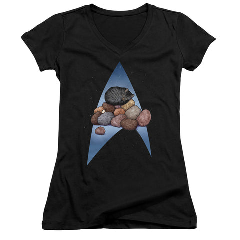 Star Trek/five Year Nap-junior V-neck-black