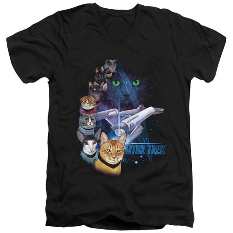 Star Trek/feline Galaxy-s/s Adult V-neck 30/1-black