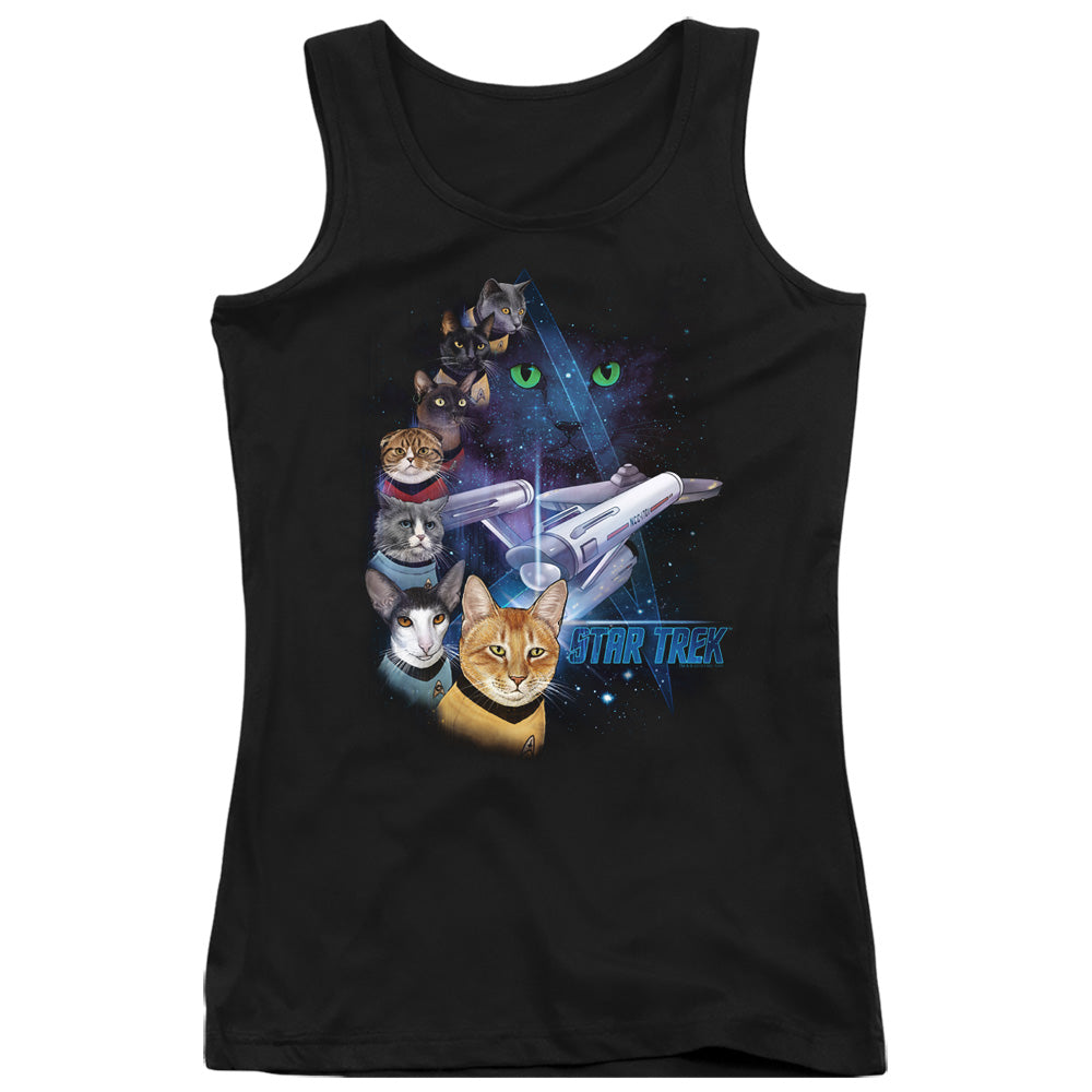 Star Trek/feline Galaxy-juniors Tank Top  -black