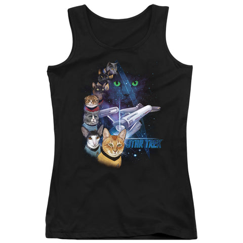 Star Trek/feline Galaxy-juniors Tank Top  -black