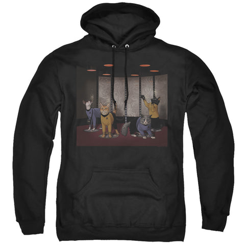 Star Trek/beam Meow Up-adult Pull-over Hoodie-black