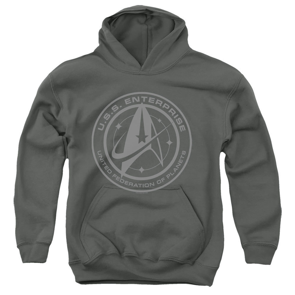 Star Trek Discovery/enterprise Crest-youth Pull-over Hoodie-charcoal