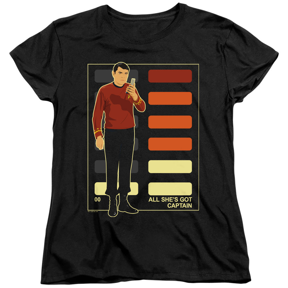 Star Trek/all Shes Got Captain-s/s Women's Tee-black