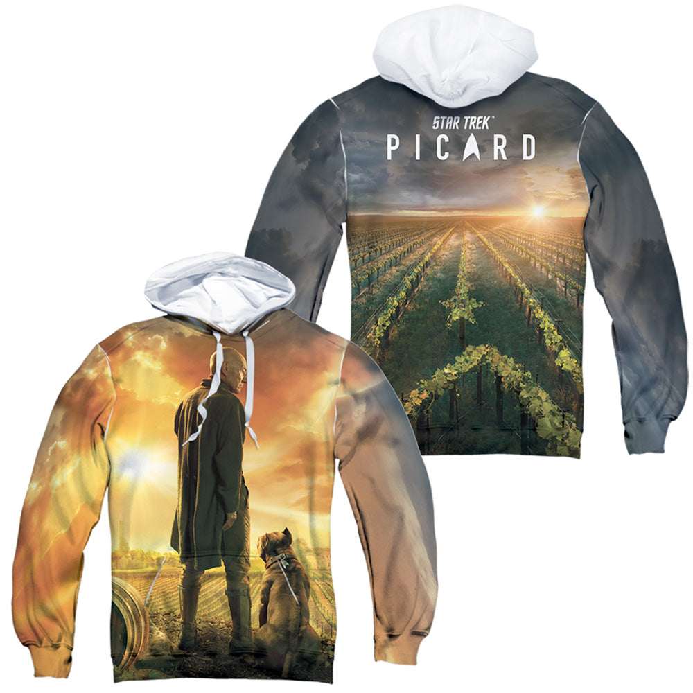 Star Trek Picard/picard Poster (front/back Print)-adult Poly Pullover Hoodie-white