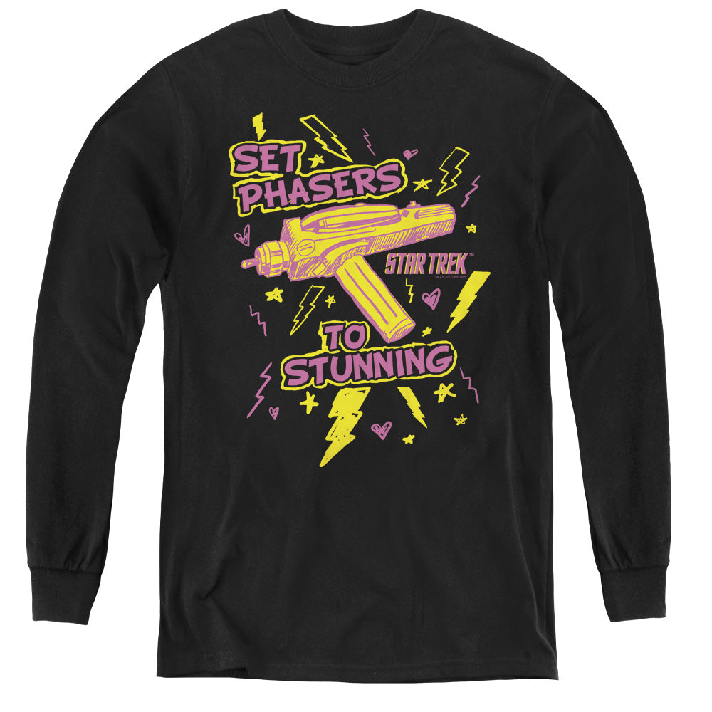 Star Trek/set Phasers - Youth Long Sleeve Tee - Black