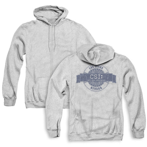 Csi/vegas Badge (back Print) - Adult Zipper Hoodie - Athletic Heather