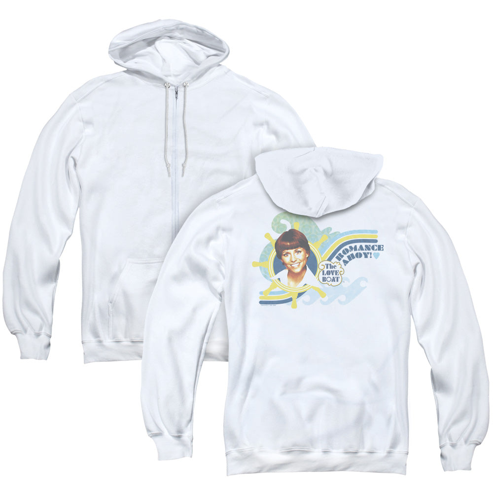 Love Boat/romance Ahoy (back Print) - Adult Zipper Hoodie - White