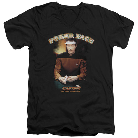 Star Trek/poker Face - S/s Adult V-neck - Black