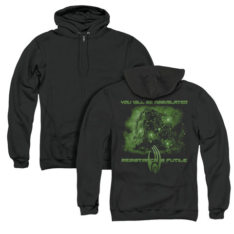 Star Trek/assimilate (back Print) - Adult Zipper Hoodie - Black