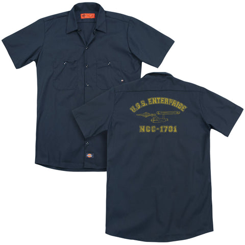 Star Trek/enterprise Athletic (back Print) - Adult Work Shirt - Navy