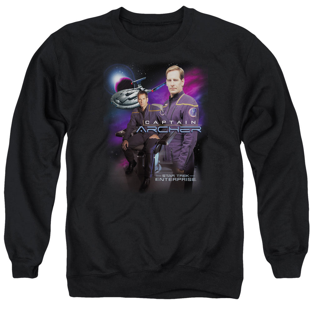 Star Trek/captain Archer - Adult Crewneck Sweatshirt - Black