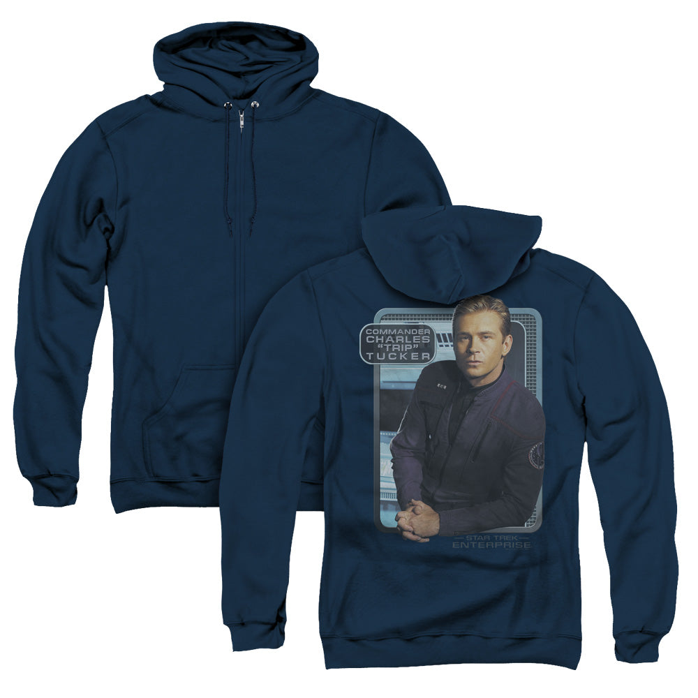 Star Trek/trip Tucker (back Print) - Adult Zipper Hoodie - Navy