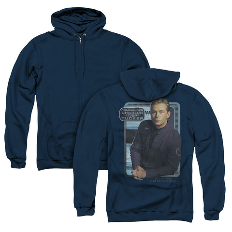 Star Trek/trip Tucker (back Print) - Adult Zipper Hoodie - Navy