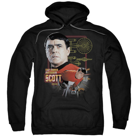 Star Trek/chief Engineer Scott-adult Pull-over Hoodie-black