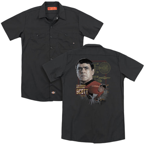 Star Trek/chief Engineer Scott (back Print) - Adult Work Shirt - Black