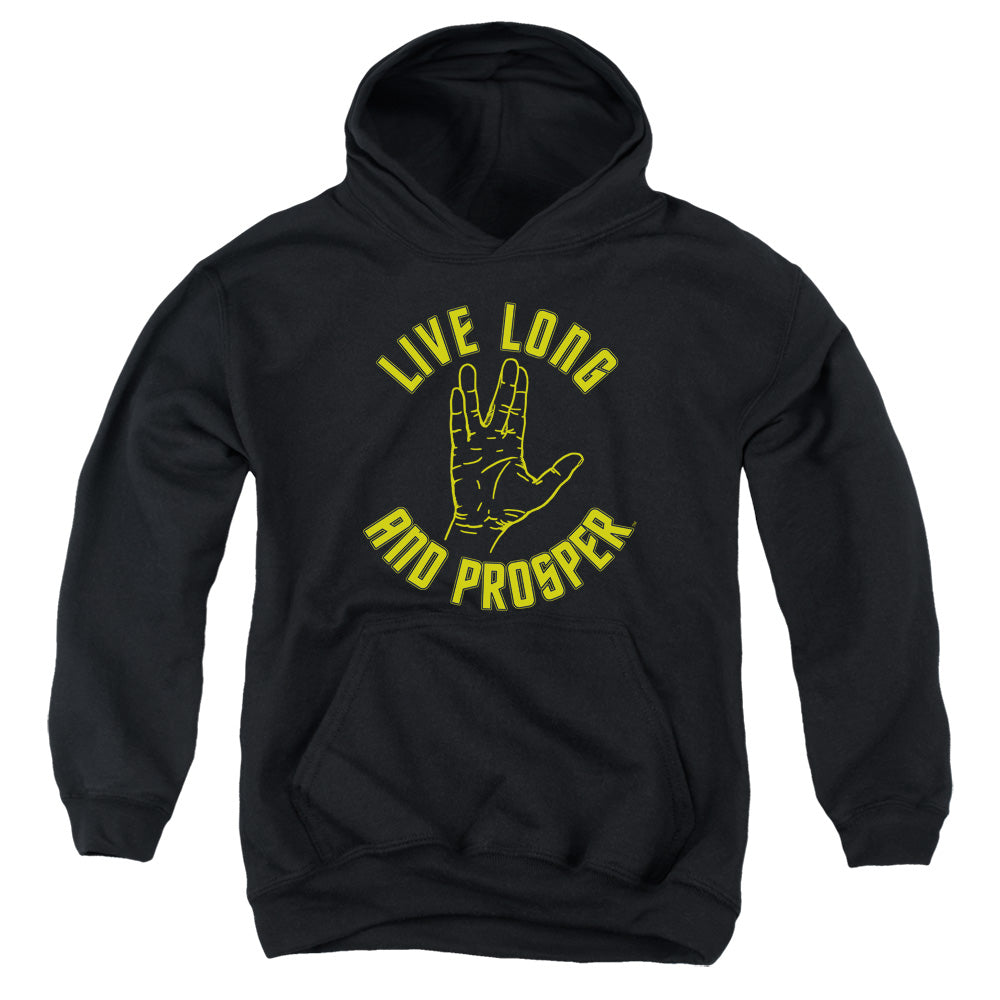 Star Trek/live Long Hand-youth Pull-over Hoodie-black