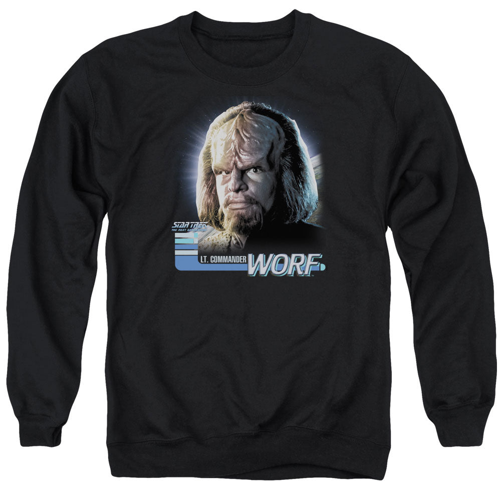 Star Trek/tng Worf - Adult Crewneck Sweatshirt - Black