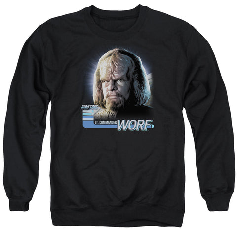 Star Trek/tng Worf - Adult Crewneck Sweatshirt - Black