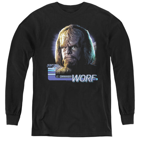 Star Trek/tng Worf - Youth Long Sleeve Tee - Black