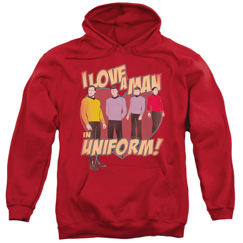Star Trek/man In Uniform-adult Pull-over Hoodie-red