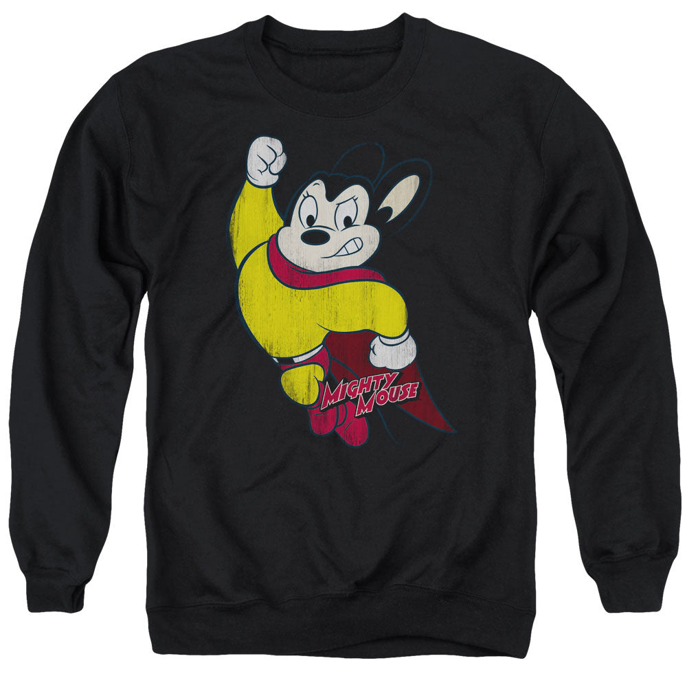 Mighty Mouse/classic Hero - Adult Crewneck Sweatshirt - Black