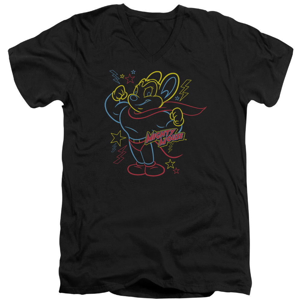 Mighty Mouse/neon Hero-s/s Adult V-neck 30/1-black