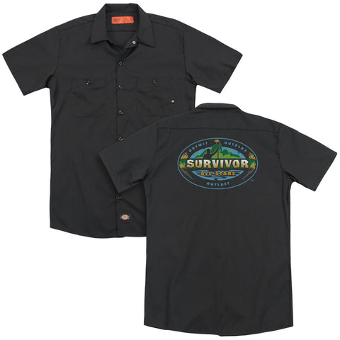 Survivor/all Stars(back Print) - Adult Work Shirt - Black