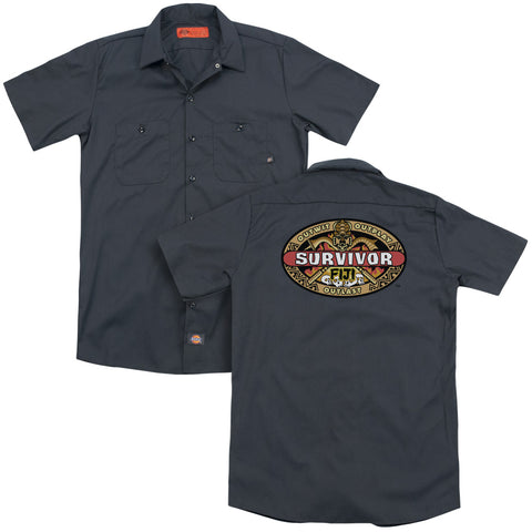 Survivor/fiji (back Print) - Adult Work Shirt - Charcoal