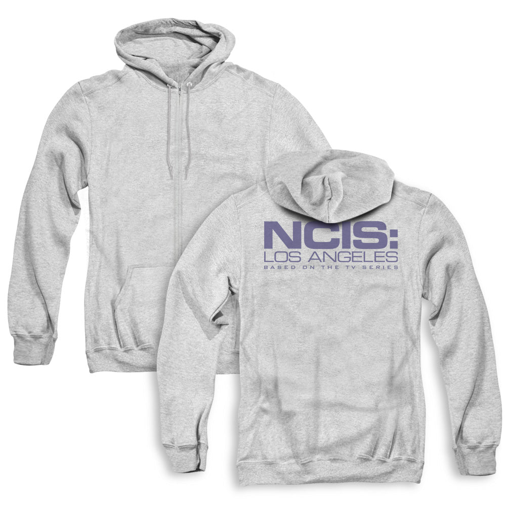 Ncis La/logo (back Print) - Adult Zipper Hoodie - Athletic Heather