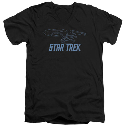 Star Trek/enterprise Outline - S/s Adult V-neck - Black