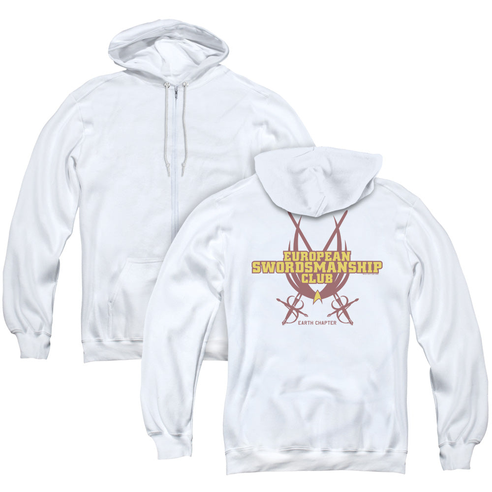 Star Trek/swordsmanship Club (back Print) - Adult Zipper Hoodie - White