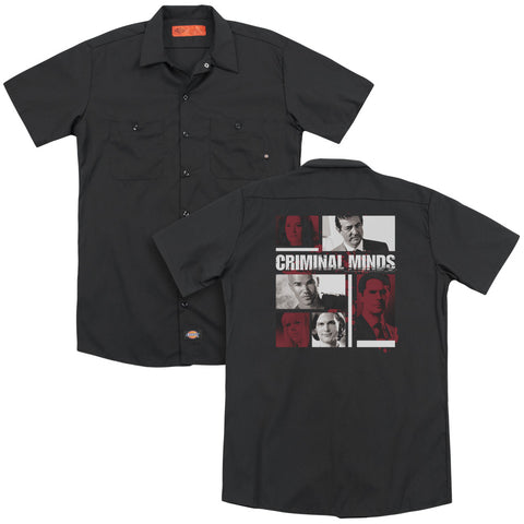 Criminal Minds/character Boxes (back Print) - Adult Work Shirt - Black