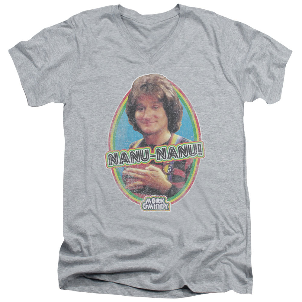 Mork & Mindy/nanu Nanu - S/s Adult V-neck - Athletic Heather
