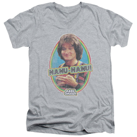Mork & Mindy/nanu Nanu - S/s Adult V-neck - Athletic Heather